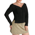 Women's Plus Size Tops Slim Solid Color V Neck Side Split Hem Long Sleeve Shirt for Fall Streetwear Cotton Lady Hoodie,...