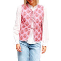 Women's Quilted Vest Floral Print V Neck Tie Front Sleeveless Casual Outerwear for Fall Winter Streetwear Lady Womenswear...