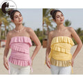 Women's Ruffle Trim Tube Tops Sleeveless Off Shoulder Strapless Solid Color Bandeau T-Shirts, Hoodie, Sweatshirt