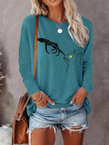 Women's Skeleton Hand & Animal Print Round Neck Tee, Halloween Casual Long Sleeve Crew Neck Top for Daily Wear, Women's...