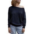 Women's Solid Color Knitted Sweaters Slash Neck Off Shoulder Ribbed Long Sleeve Fall Pullovers T-Shirts, Hoodie, Sweatshirt