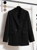Women's Solid Double Button Pocket Lapel Neck Coat, Casual Long Sleeve Outerwear for Fall, Ladies Clothes for Daily Wear...