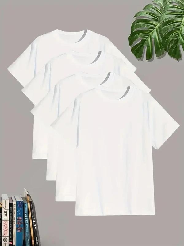 Women's Solid Round Neck Drop Shoulder Tee, Casual Short Sleeve Crew Neck T-Shirt for Summer, Ladies Clothes for Daily...