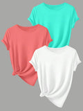 Women's Solid Round Neck Tee, Casual Short Sleeve Crew Neck T-shirt for Daily Wear, Ladies Clothes for Summerstyle{n002}3...