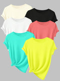 Women's Solid Round Neck Tee, Casual Short Sleeve Crew Neck T-shirt for Daily Wear, Ladies Clothes for Summerstyle{n002}4...