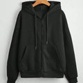 Women's Solid Zip Up Pocket Thermal Lined Hoodie, Casual Long Sleeve Drawstring Hooded Sweatshirt for Fall & Winter,...