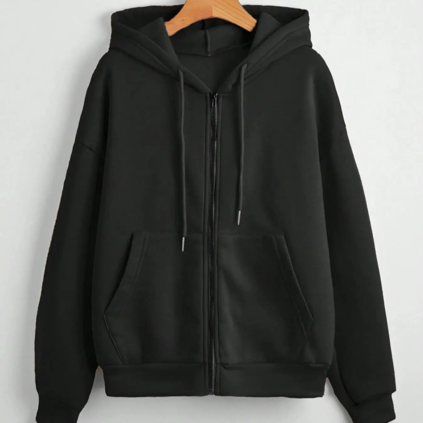 Women's Solid Zip Up Pocket Thermal Lined Hoodie, Casual Long Sleeve Drawstring Hooded Sweatshirt for Fall & Winter,...