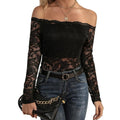Women's Spring Sheer Blouses Long Sleeve Off Shoulder Trendy Lace Party T-shirts Hoodie, Sweatshirt | ZylaModa.com