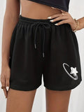 Women's Star Print Drawstring Waist Shorts, Casual Comfy Straight Leg Shorts for Daily Outdoor Wear, Ladies Bottoms for...