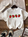 Women's Strawberry Print Round Neck Tee, Casual Short Sleeve Crew Neck T-shirt for Spring & Fall, Fashion Women's Top for...