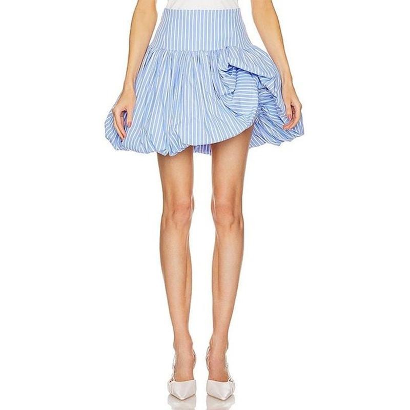 Women's Summer Mini Puff Skirt Blue A-line Striped Skirt for Daily, Travel, Parties Womenswear Bottom Check Light...