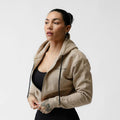 Women's Tan Cropped Zip-Up Hoodie with Skull Design T-Shirts, Sweatshirt | ZylaModa.com