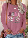 Women's Tree & Letter Print Drop Shoulder Tee, Casual Boho Breathable Long Sleeve Round Neck Tops for Daily Wear, Ladies...