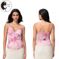 Women's V Neck Cami Tops Sleeveless Spaghetti Strap Floral Print Camisole Mesh Shirt Hoodie, Sweatshirt | ZylaModa.com