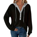 Women's Waffle Hoodie Contrast Color Half Button-up Long Sleeve Raglan Casual Oversized Sweatshirt T-Shirts | ZylaModa.com