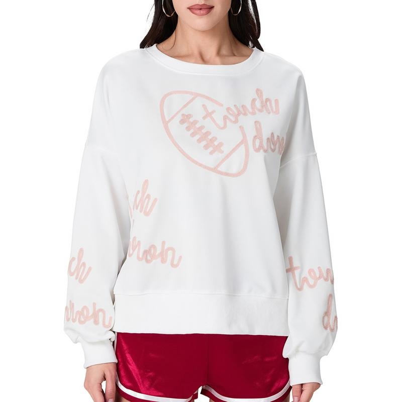 Womens Football Oversized Sweatshirt Crew Neck Long Sleeve Pullover Tops Casual Streetwear T-Shirts, Hoodie | ZylaModa.com
