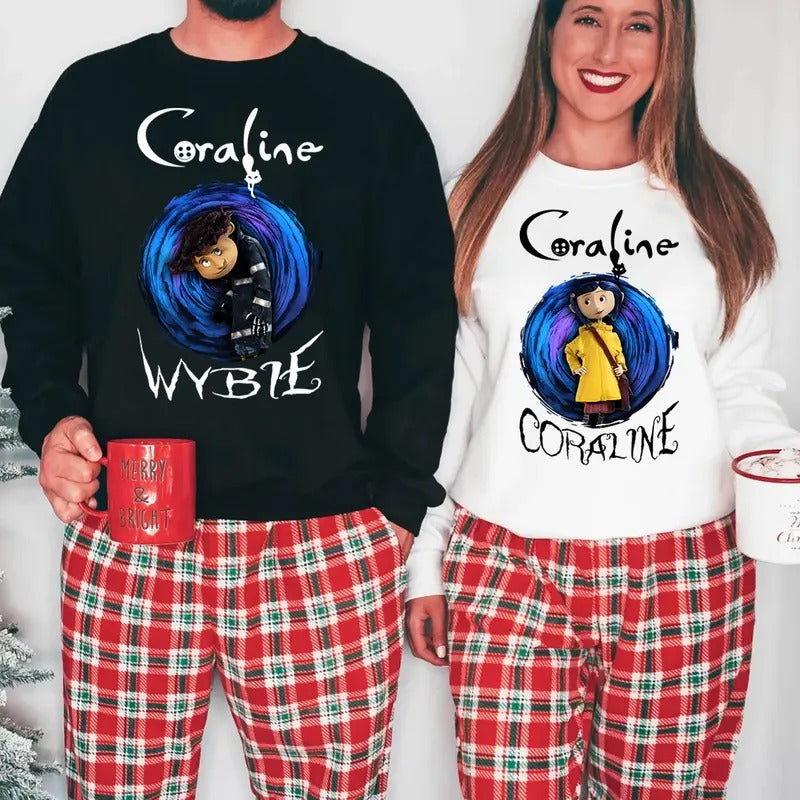 Wybie and Coraline Couple Sweatshirt, Cute Coraline T-Shirt, Valentine Movie Hoodie Shirt | ZylaModa.com