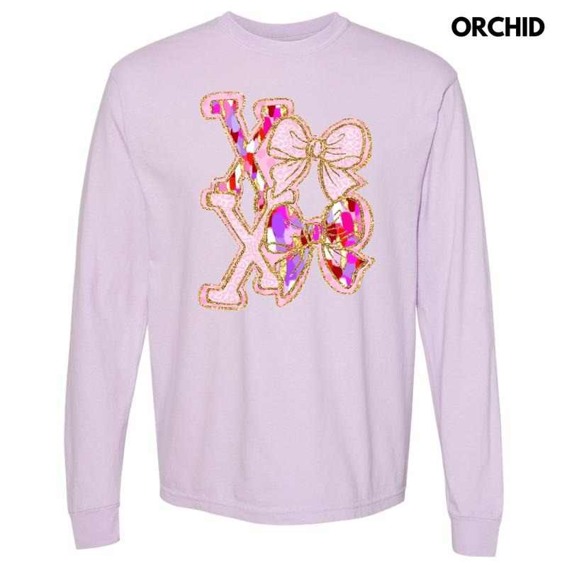 X's and Bows Brushstroke Long Sleeve Comfort Colors T-Shirt Hoodie, Sweatshirt | ZylaModa.com