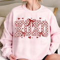 XOXO Checkered Sweatshirt, Checkered Varsity Sweatshirt, Retro Valentine Shirt,  Coquette Bow , Valentine day Gifts, Gift...