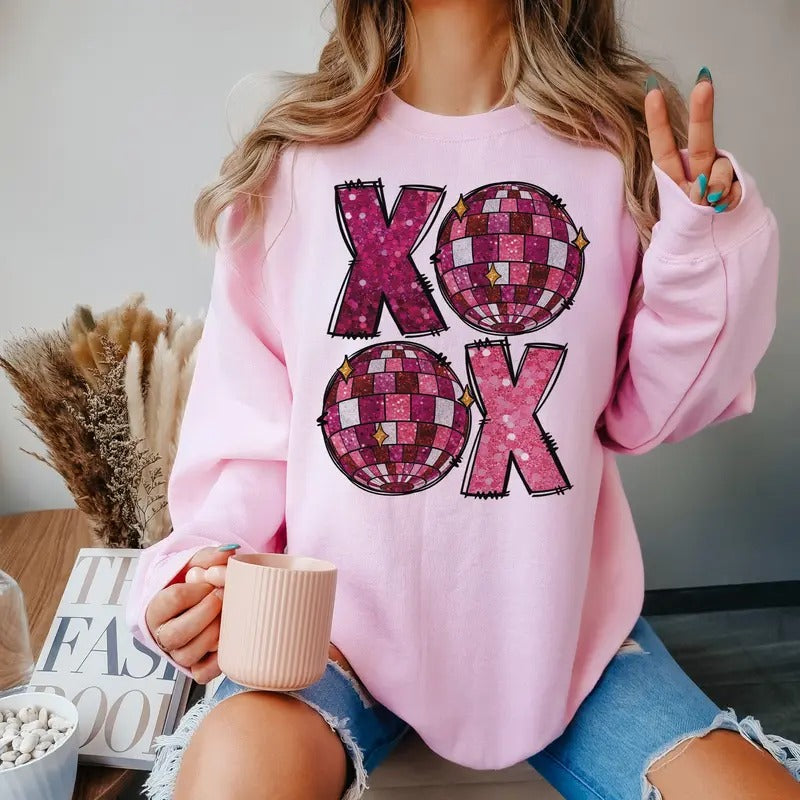 XOXO Faux Sequin Sweatshirt, Disco Ball Valentine, Valentines Day Sweatshirt, XOXO Sweatshirt, Retro Valentines...
