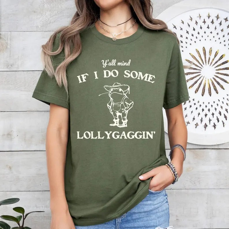 Y'all Mind If I Do Some Lollygagging Tshirt, Western Cowboy Frog Shirt, Humorous Frog T-Shirt, Retro Farmer Sweater...