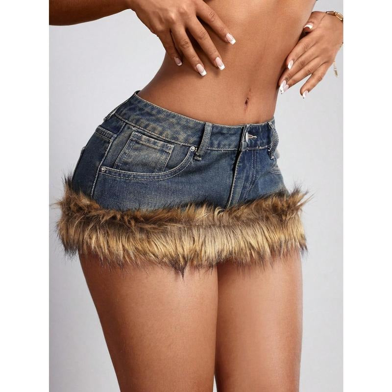 Y2K Summer Mini Jean Skirt Fuzzy Short Bodycon Denim Skirts with Pocket T-Shirts, Hoodie, Sweatshirt | ZylaModa.com