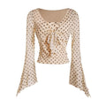 Y2K Tie Front Tops Bell Sleeve Floral Print Mesh Tops Long Sleeve Shirts 2000s Clothing Hoodie, Sweatshirt | ZylaModa.com