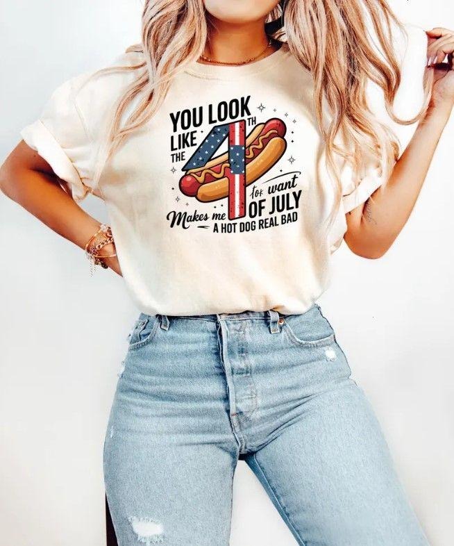 You Look Like The 4th Of July T-shirt, Funny 4th July Shirt, Hot Dog Lover Shirt Hoodie, Sweatshirt | ZylaModa.com