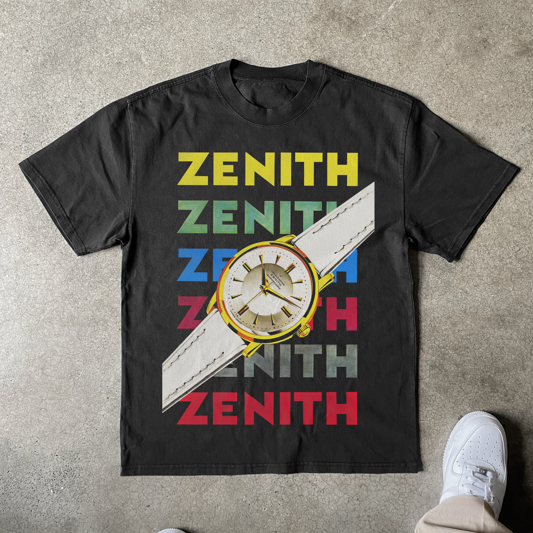 1956 'ZENITH WATCH' POSTER HEAVYWEIGHT BLACK T-SHIRT Hoodie, Sweatshirt | ZylaModa.com (Image 1)