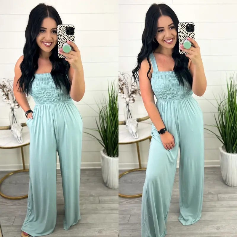 Zenana Zeals - Joyful Smocked Jumpsuit *Final Sale* T-Shirts, Hoodie, Sweatshirt | ZylaModa.com