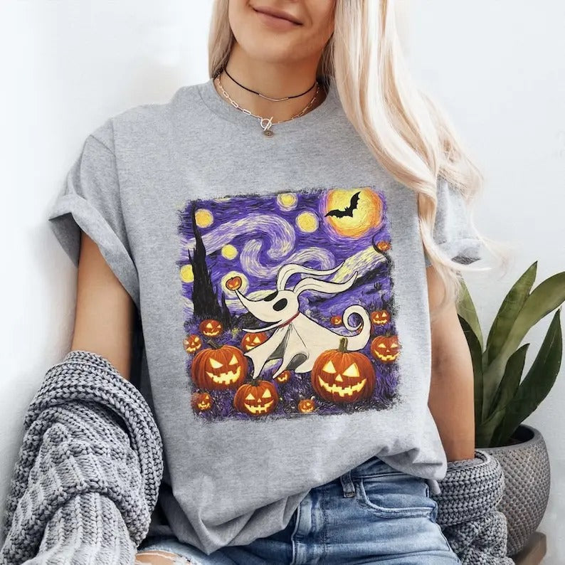 Zero Dog Halloween Starry Night Shirt, Nightmare Before Christmas Tees, land Spooky Season Shirt, land Oogie Boogie Bash...