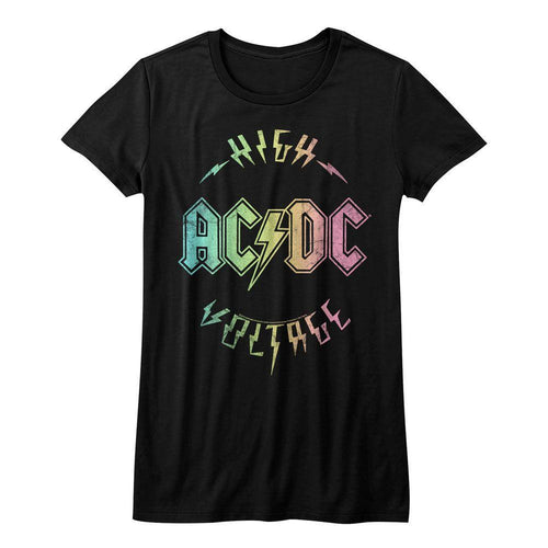 AC/DC - Multicolor Voltage Womens T-Shirt Hoodie, Sweatshirt | ZylaModa.com