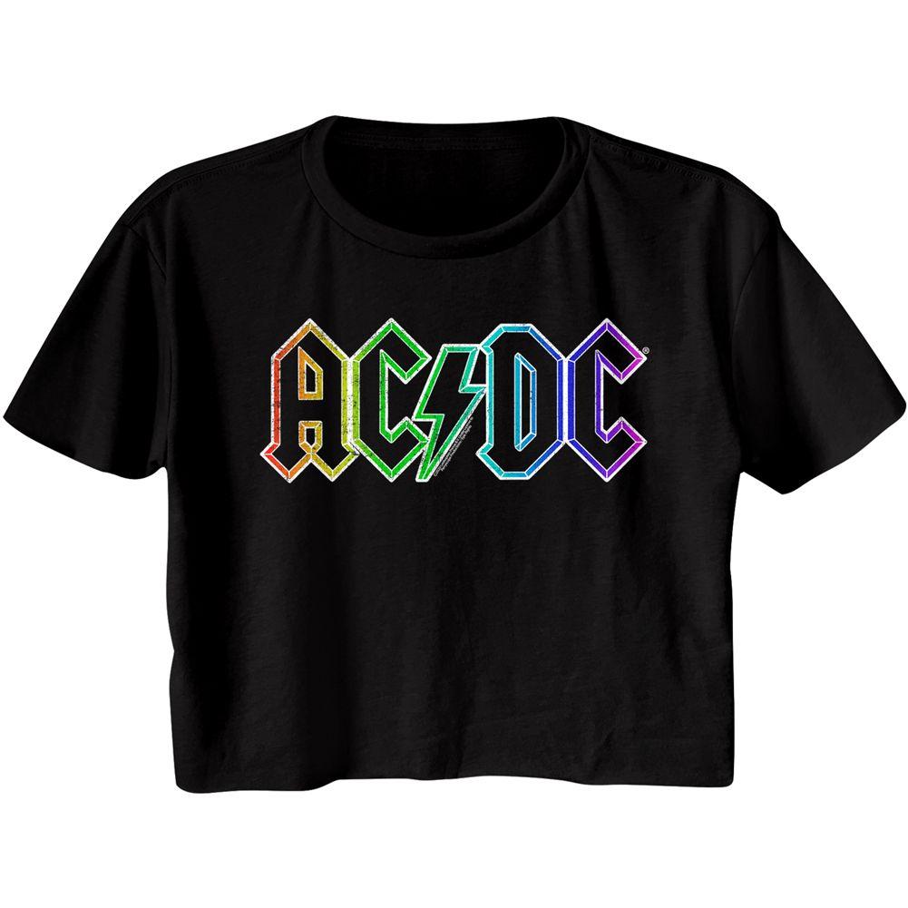 AC/DC - Rainbow Logo Womens Crop Tee Hoodie, Sweatshirt | ZylaModa.com