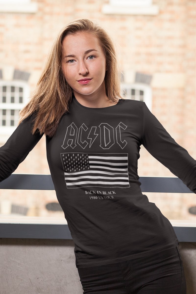 AC/DC - US Tour Flag Long Sleeve Boyfriend Tee Hoodie, Sweatshirt | ZylaModa.com (Image 1)