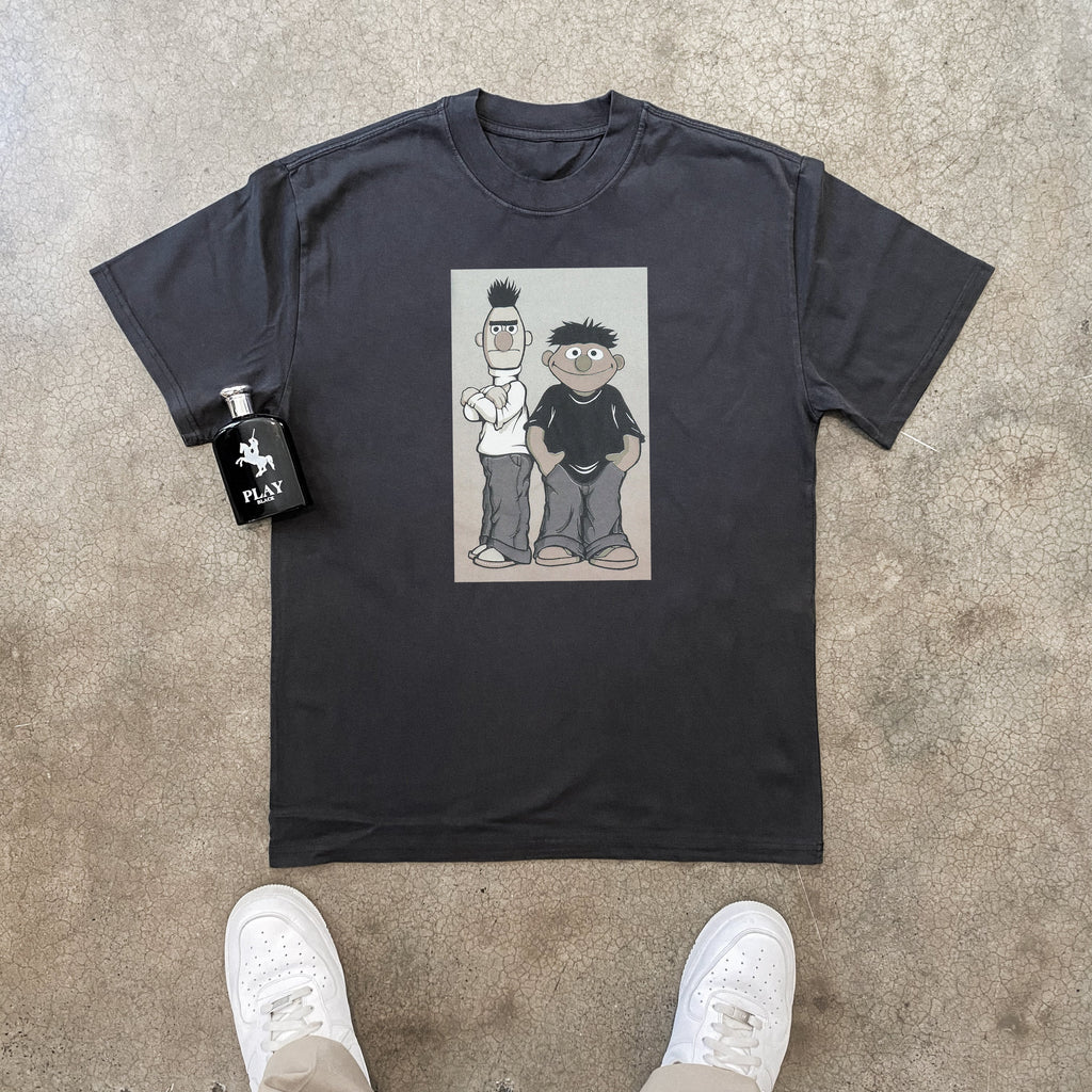 1990s BERT AND ERNIE VINTAGE JIM HENSON MUPPETS  HEAVYWEIGHT BLACK T-SHIRT Hoodie, Sweatshirt | ZylaModa.com (Image 1)