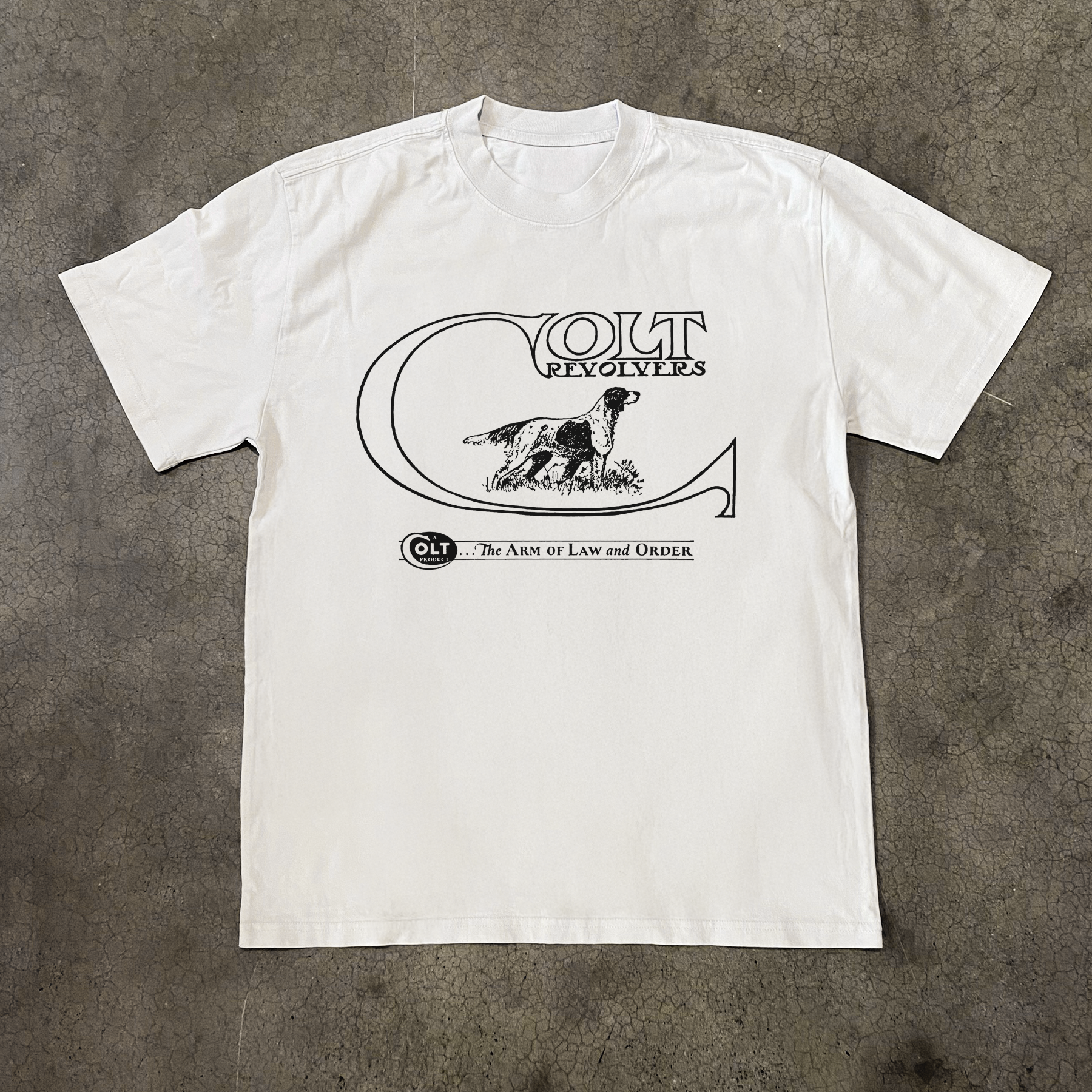 COLT ARMS 'HOUND' HEAVYWEIGHT FADED WHITE TEE Hoodie, Sweatshirt | ZylaModa.com