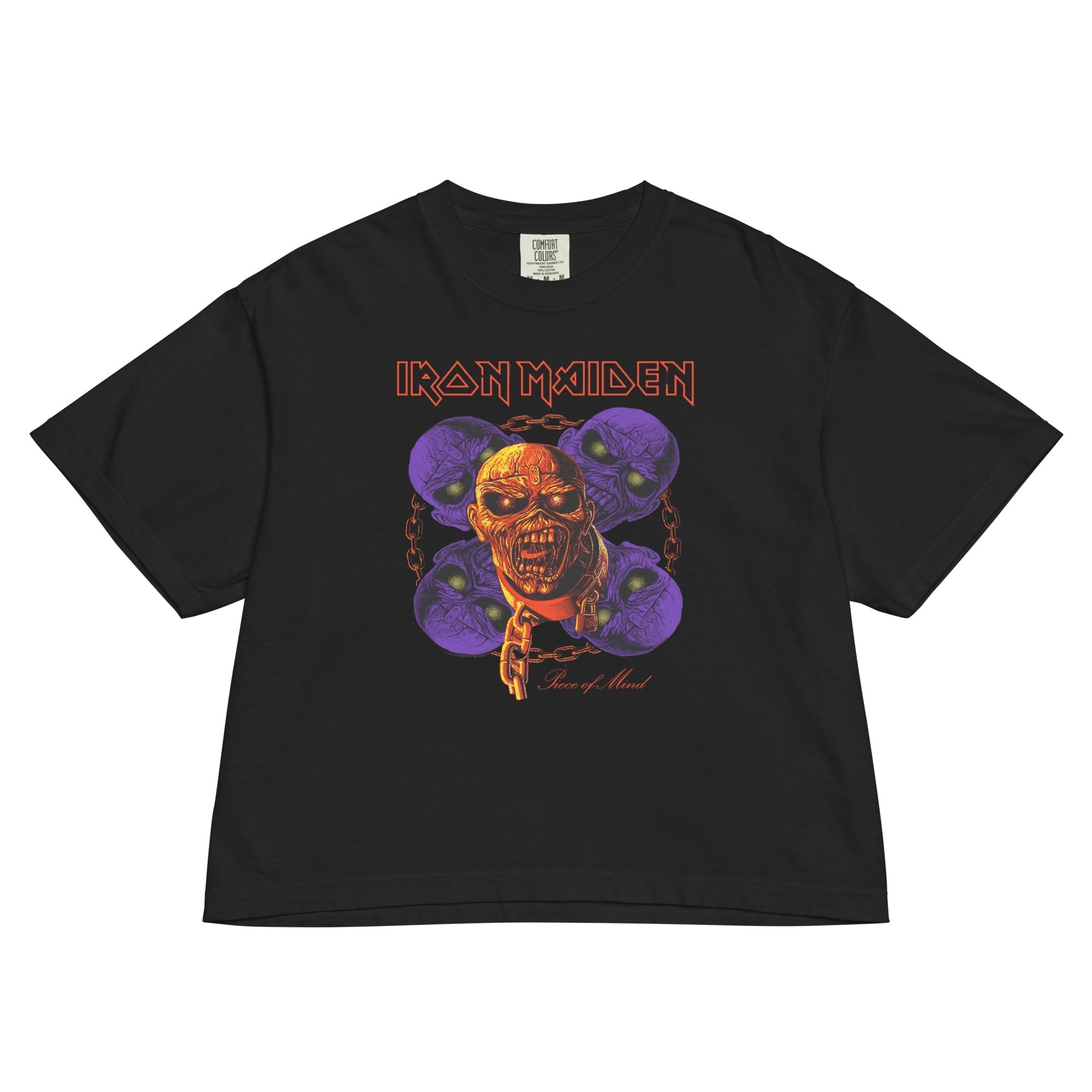 Iron Maiden Five Heads are Better Mineral Wash Womens Crop Tee Hoodie, Sweatshirt | ZylaModa.com (Image 1)