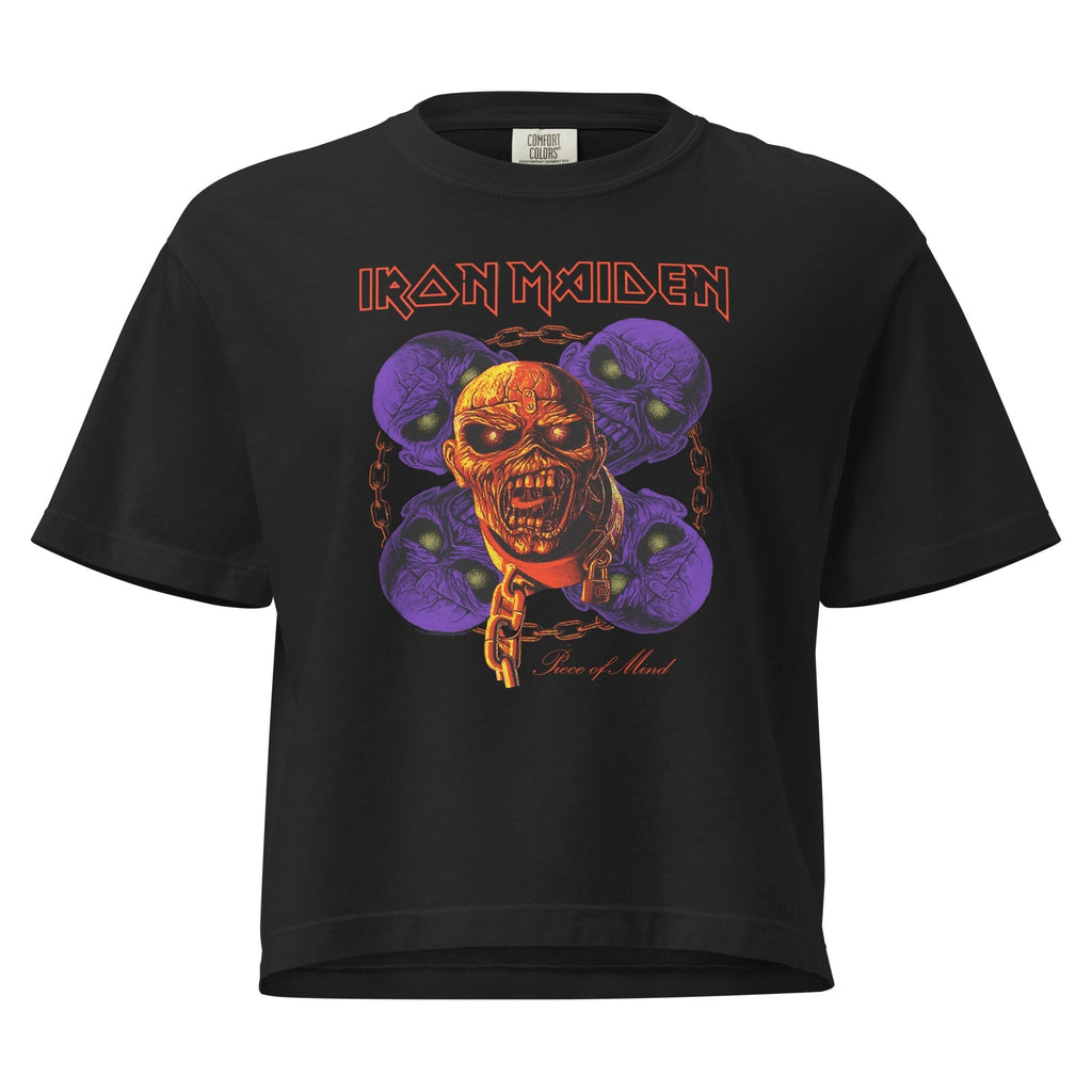 Iron Maiden Five Heads are Better Mineral Wash Womens Crop Tee Hoodie, Sweatshirt | ZylaModa.com (Image 2)