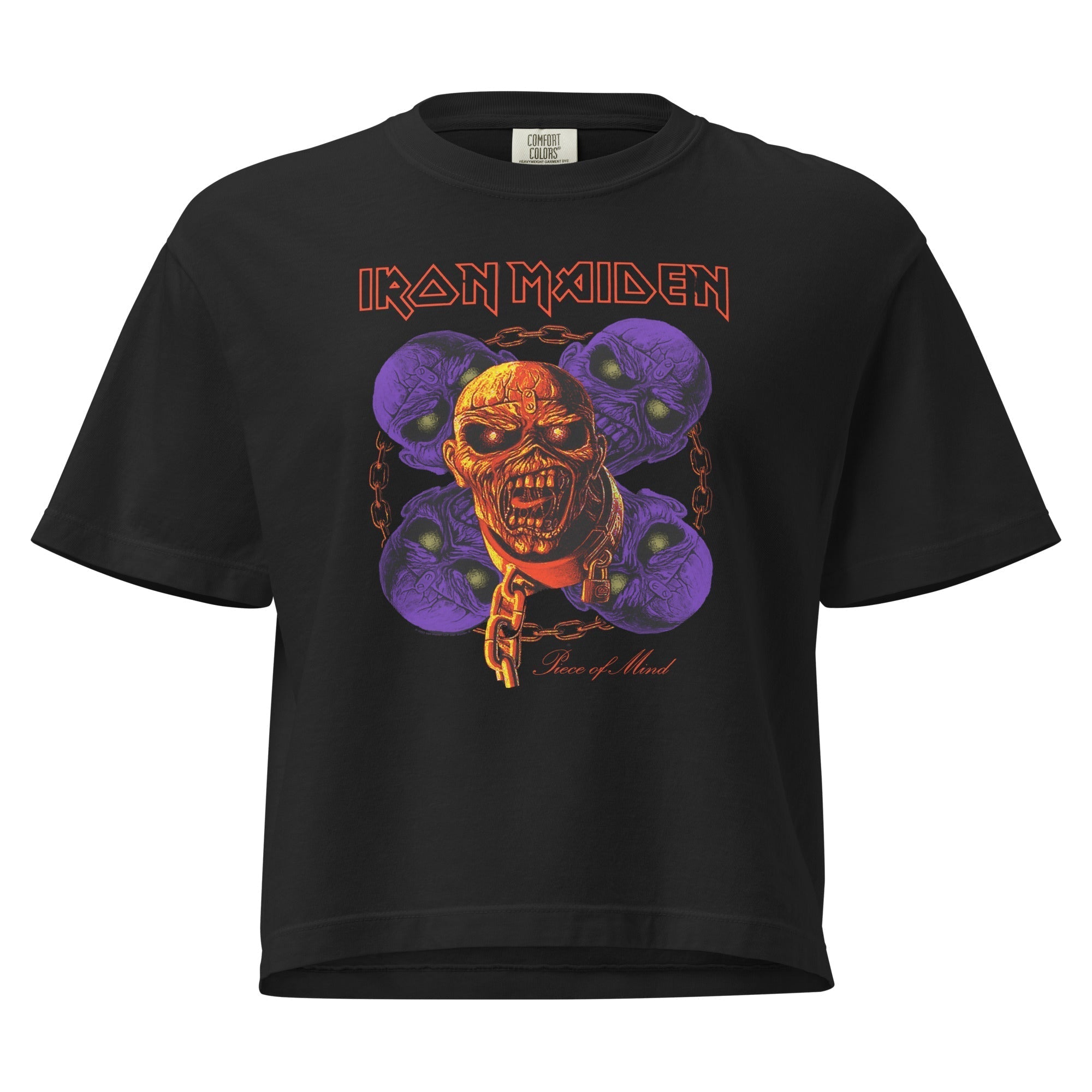 Iron Maiden Five Heads are Better Mineral Wash Womens Crop Tee Hoodie, Sweatshirt | ZylaModa.com (Image 2)