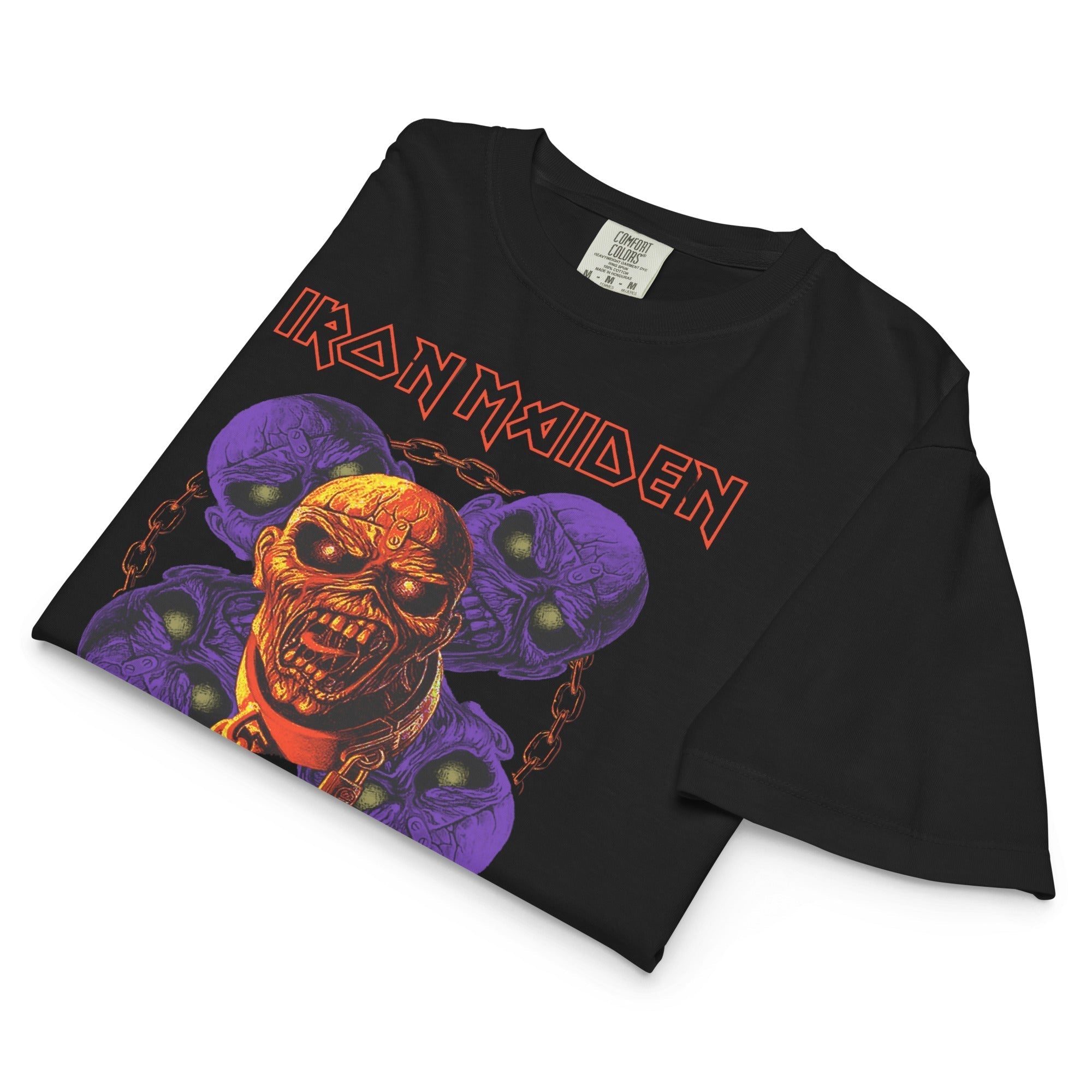 Iron Maiden Five Heads are Better Mineral Wash Womens Crop Tee Hoodie, Sweatshirt | ZylaModa.com (Image 3)