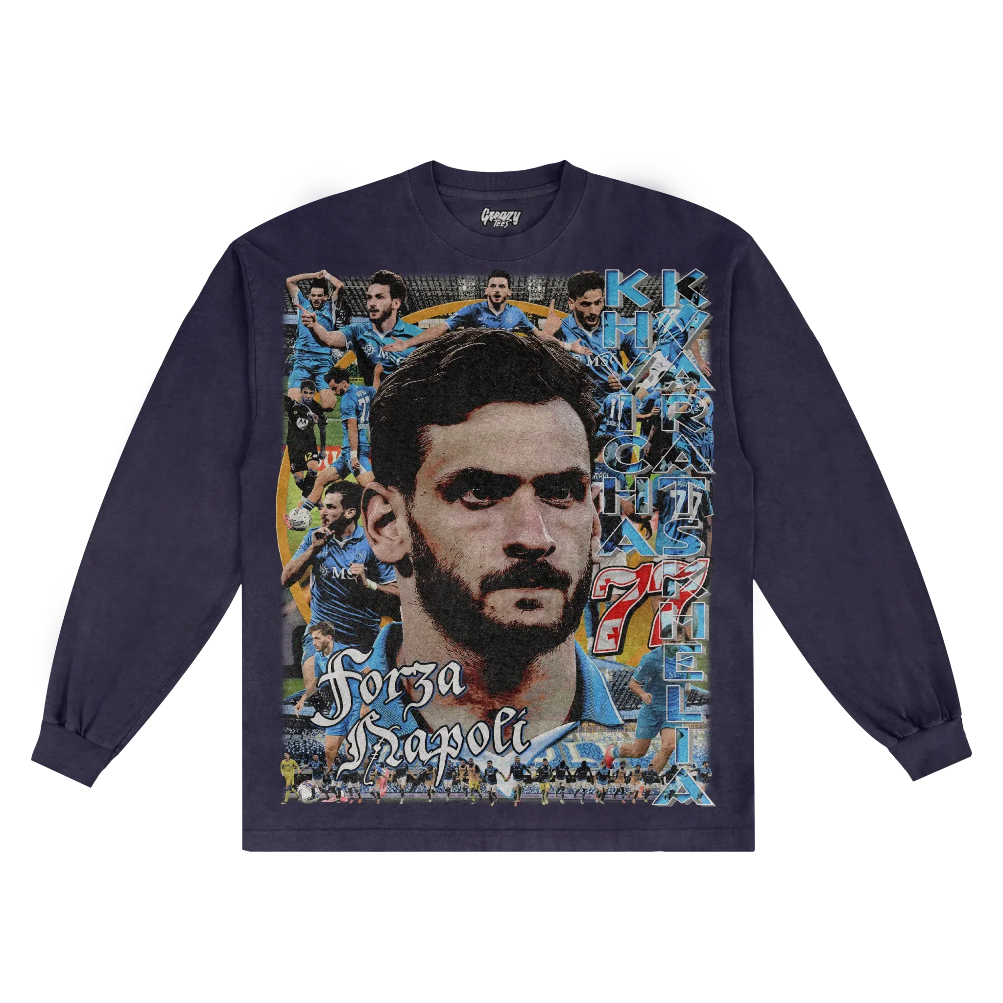 Khvicha Kvaratskhelia Napoli Long Sleeved Tee Style004 Hoodie, Sweatshirt | ZylaModa.com (Image 1)