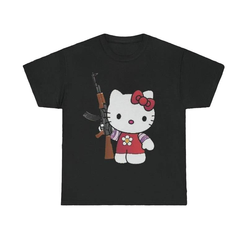 kitty ak47 t shirt emo scene grunge y2k amity affliction tapout domo kun Top Womenswear Underwear Lady Hoodie, Sweatshirt