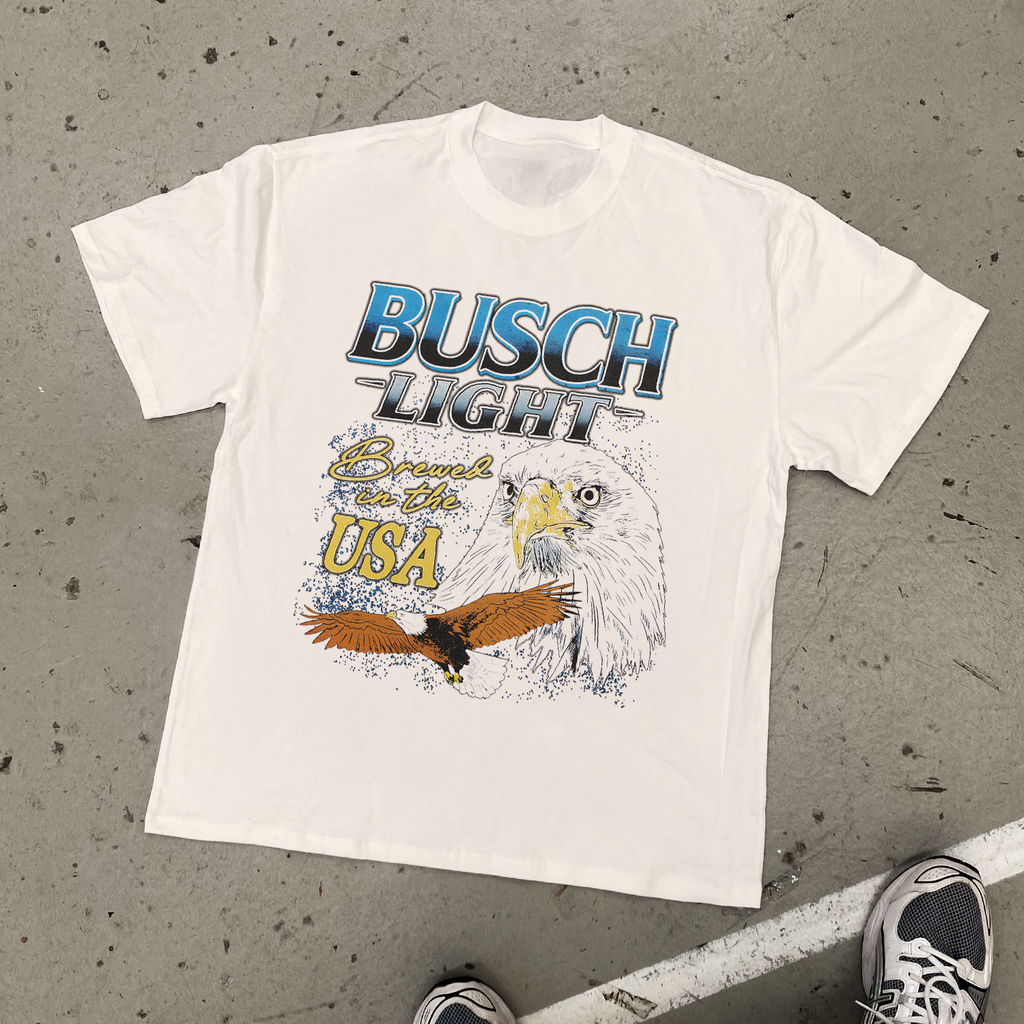 BUSCH LIGHT 'BREWED IN THE USA' HEAVYWEIGHT BONE T-SHIRT Hoodie, Sweatshirt | ZylaModa.com (Image 1)