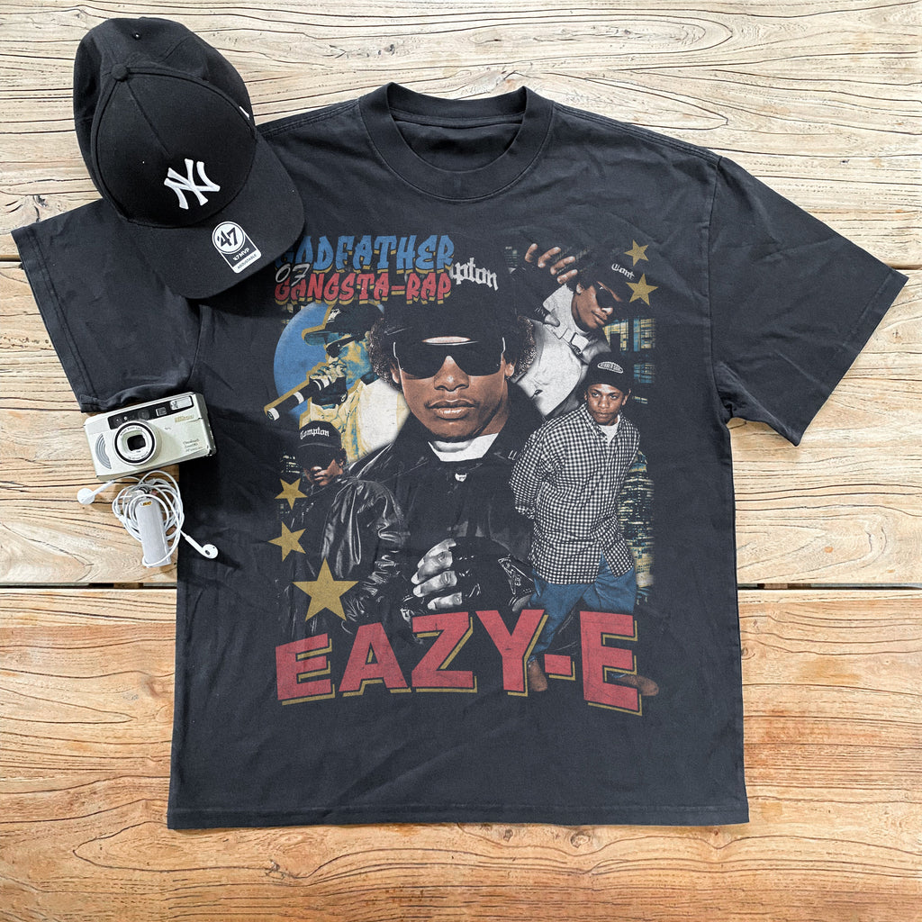 90s EAZY-E 'GODFATHER OF GANGSTA RAP' HEAVYWEIGHT BLACK T-SHIRT Hoodie, Sweatshirt | ZylaModa.com (Image 1)