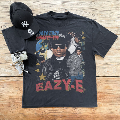 90s EAZY-E 'GODFATHER OF GANGSTA RAP' HEAVYWEIGHT BLACK T-SHIRT Hoodie, Sweatshirt | ZylaModa.com (Image 1)