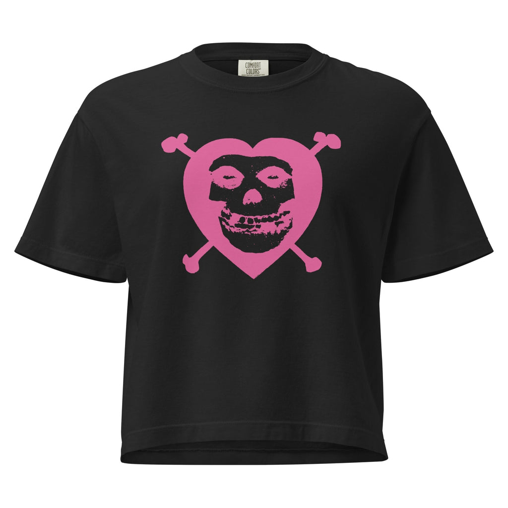 Misfits Heart Skull Mineral Wash Womens Crop Tee Hoodie, Sweatshirt | ZylaModa.com (Image 2)