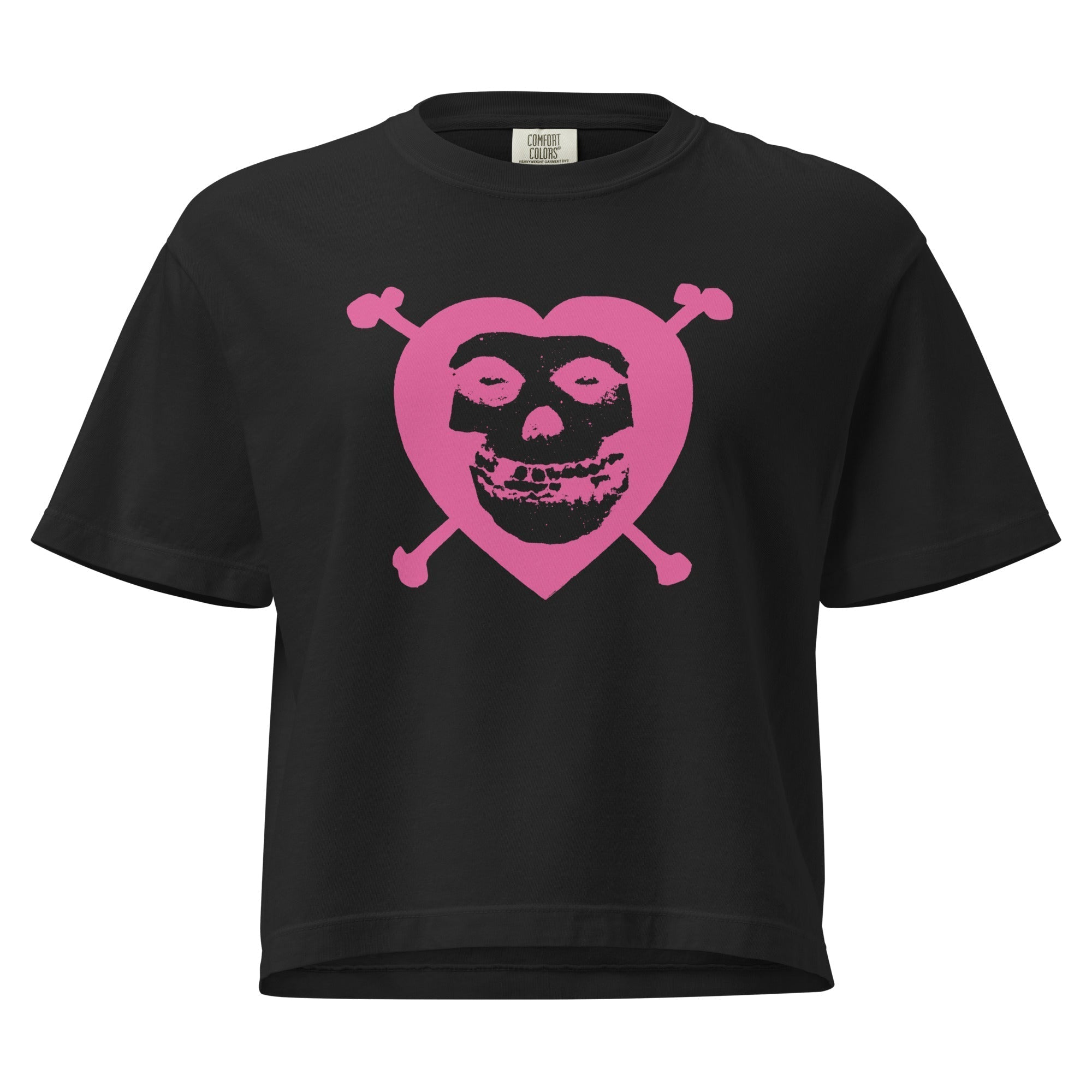 Misfits Heart Skull Mineral Wash Womens Crop Tee Hoodie, Sweatshirt | ZylaModa.com (Image 2)