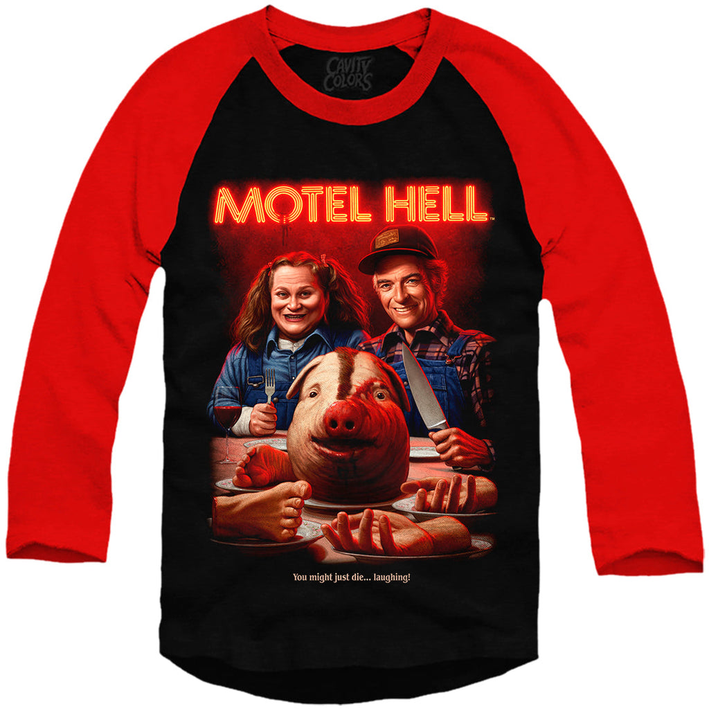 MOTEL HELL: DIE LAUGHING - BASEBALL SHIRT Hoodie, Sweatshirt | ZylaModa.com (Image 1)