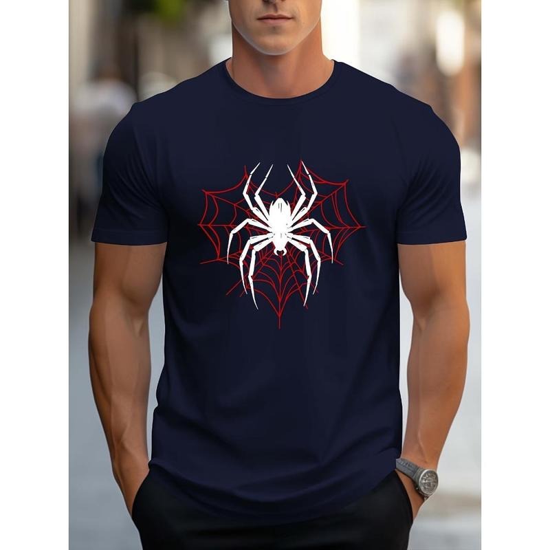 spider Printed T-shirt Men's Casual Style Summer and Autumn Slightly Elastic Round Neck T-shirt Made in USA Hoodie,...