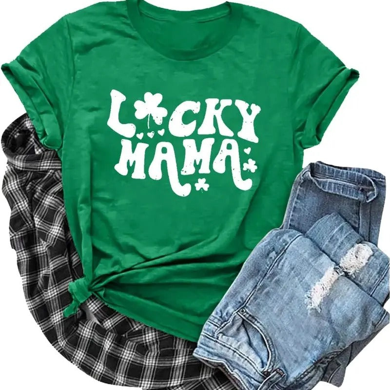 t. Patrick's Day Women's Lucky Mama T-Shirt Clover Graphic Short Sleeve Tops Unisex Hoodie, Sweatshirt | ZylaModa.com
